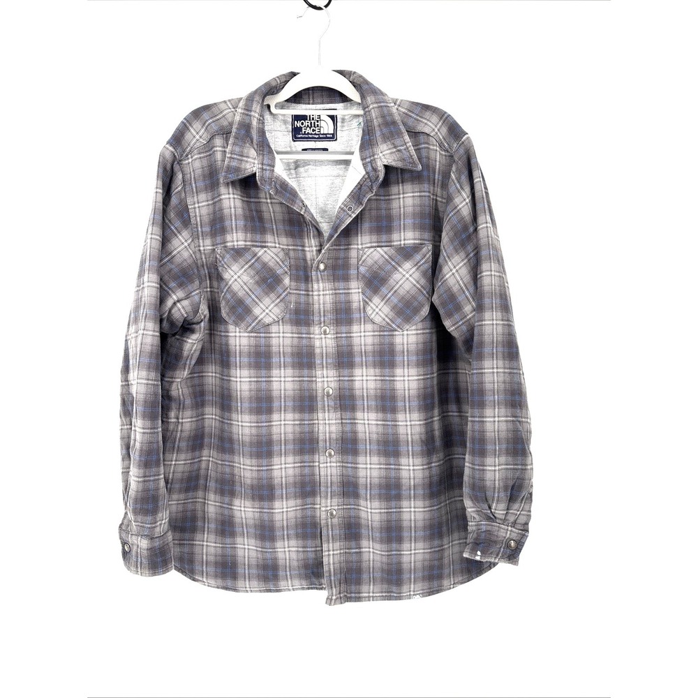 The North Face Flannel Shacket Mens XL Gray Plaid Quilted Lined Shirt